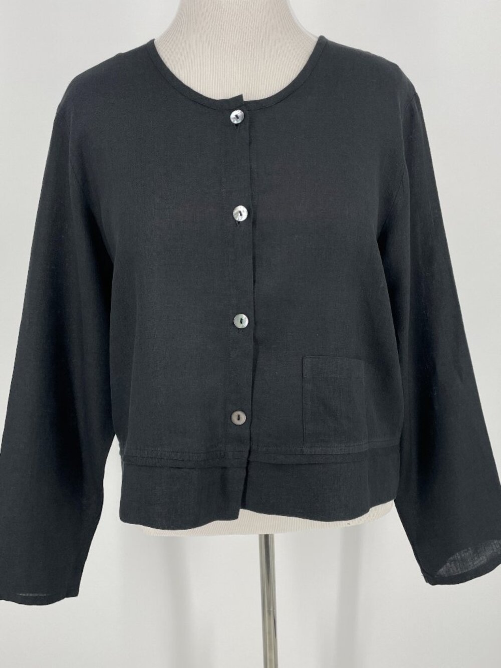 FLAX 100% Linen Black Boxy Cropped Top Size M Made in Lithuania